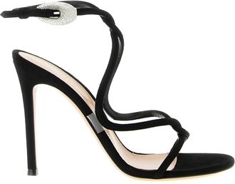 Gianvito Rossi Black Suede Leather Stiletto Heel Womens Sandals
