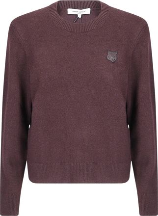 Maison Kitsun&eacute; Cropped Knit Sweater with Textured Plum Fabric
