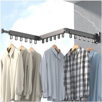 OEM Tendedero De Ropa Retr&aacute;ctil De Pared Con Ganchos, Giratorio 360&deg;, Plegable En Tres Partes Para Balc&oacute;n, Lavadero, Ba&ntilde;o (negro) -crezuo