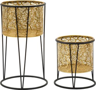 Dmora Ilul Vasen, Set Aus 2 Vasen, Abnehmbare &Uuml;bertopfe, Gold, Struktur In Schwarz, Gro&szlig;er Durchmesser: 20 Cm, Kleiner: 18 Cm