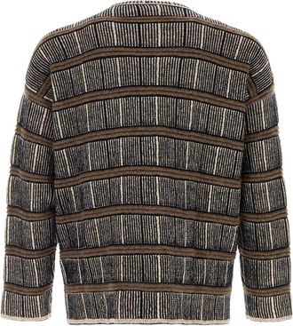 Giorgio Armani Embroidered Striped Silk Blend Sweater - Navy