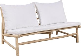 Vente-Unique Sof&aacute; de jard&iacute;n de 2 plazas de teca con cojines - Natural claro y blanco - TULUM de MYLIA