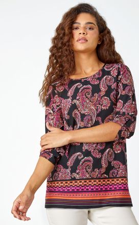 Roman Paisley Border Print Stretch Tunic Top