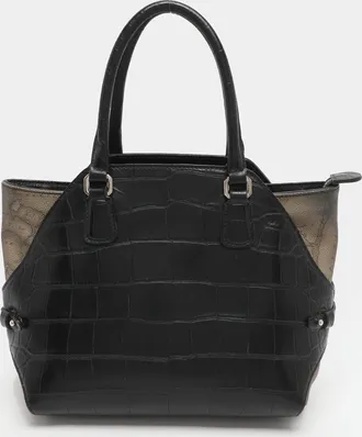 Alviero Martini 1A Classe Black/beige Geo Print Coated Canvas And Leather Tote