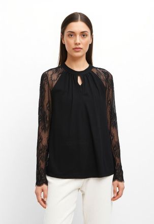 Vero Moda Spitzenshirt VERO MODA VMMILLA LS LACE TOP GA JRS NOOS, Damen, Gr. S, schwarz, Jersey, Obermaterial: 95% Polyester, 5% Elasthan, unifarben, normal, Ru