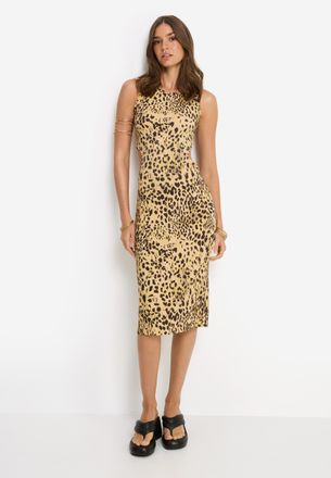 Lascana Midikleid LSCN BY LASCANA, Damen, Gr. 34, N-Gr, leopard print, Jersey, Obermaterial: 47% Baumwolle, 47% Modal, 6% Elasthan, bedruckt, figurbetont knie