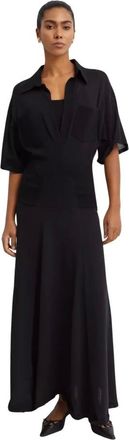 Victoria Beckham Kleedjes, Dames, Zwart, L, Katoen, Overhemd Maxi Jurk