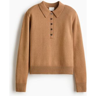 H&M Shoulder-pad Polo Jumper in Dark Beige at Nordstrom, Size Xx-Large