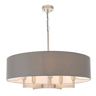 Netlighting Grande Cylindrical Pendant Matt Nickel Plate Grey Fabric 5x E27