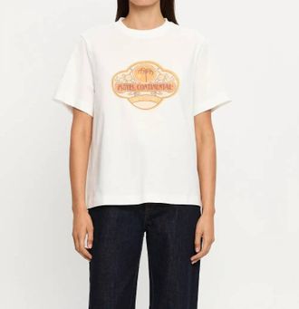 Kivari Mediterranee Short Sleeve Tee In Ivory / Orange Hand Sketched Stamps