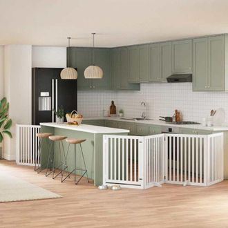 vidaXL Puerta De Perros Plegable 6 Paneles Madera &Aacute;lamo Blanca 480 Cm Vidaxl