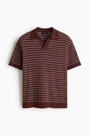 H&M Regular Fit Linen-blend Polo Shirt in Brown/striped at Nordstrom, Size Xx-Large
