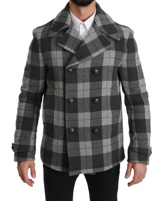 Dolce & Gabbana Mens Gray Check Wool Cashmere Coat Jacket - Multicolour - Size X-Small