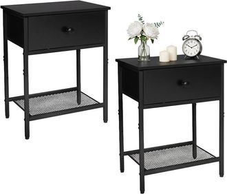 Relaxdays Relaxdays Juego De 2 Mesitas De Noche, Caj&oacute;n Y Estante, Hbt: 55x40x30 Cm, Moderno, Efecto Madera, Metal, Negro