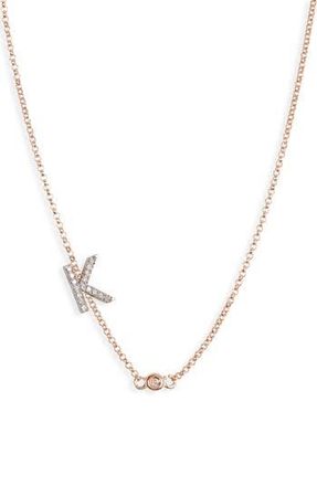 Meshmerise Bezel Diamond Initial Chain Necklace - 0.2ct. in Rose-K at Nordstrom Rack