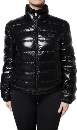 Dolce & Gabbana Logo Plaque Puffer Jacket - Dames - Winterjassen - Zwart - L - Jassen