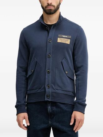 Aeronautica button-up logo-patch sweatshirt - Blu