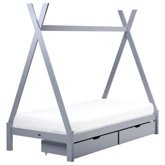 Beliani Cama Infantil En Forma De Tipi Con Dosel Con Cajones De Madera De Pino Gris 90 X 200 Cm Devay