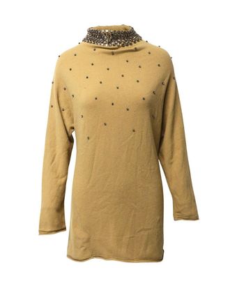 Valentino Valentino Garavani gebreide jurk met kristallen versieringen in bruine camelkleurige wol