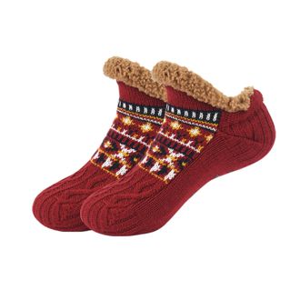 Generic Winter Wool Socks, Fuzzy Non-slip Floor Socks, Thick Cold-Proof Sock for Men and Women, With Soft Fleece Lining (Burgundy,Medium)