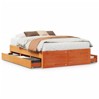 Berkfield Home Bed Frame Frame w/Drawers Wax Brown 140x190 cm Solid Wood Pine