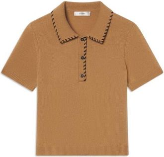 Frame Denim Leather Whipstitch Wool & Cashmere Sweater in Camel at Nordstrom, Size X-Large