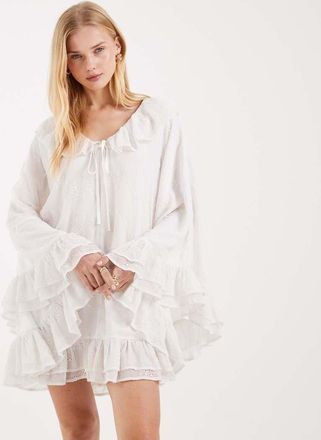 Miss Selfridge Vestito a mantella in chiffon ricamato da festival-Bianco