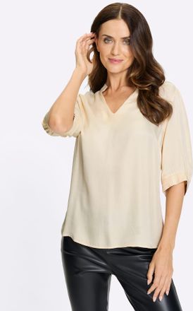 Heine Satinbluse HEINE, Damen, Gr. 34, elfenbein, 100% Viskose, unifarben, Rundhals, Blusen Satinbluse