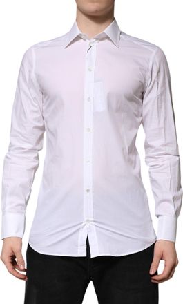Dolce & Gabbana Mens White Gold Long Sleeves Dress Formal Shirt Cotton