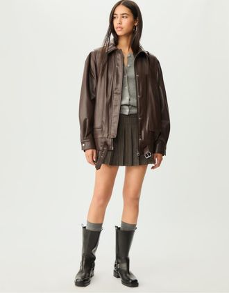 Stradivarius Giacca oversize in pelle sintetica marrone