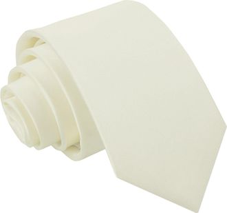 DQT Men Plain Satin Wedding Formal Casual Groom Best Man Classic Slim Skinny Neck Tie - Ivory, Regular 9cm Tie