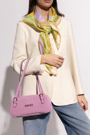 Versace Tag Bowling Shoulder Bag, Womens, Purple