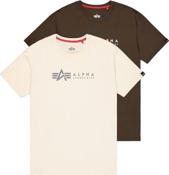 Alpha Industries T-Shirt ALPHA INDUSTRIES Alpha Label T-Shirt 2 Pack, Herren, Gr. M, gr&uuml;n (schwarz olive, jet stream wei&szlig;), Obermaterial: 100% Baumwolle, Shirts T-Shir