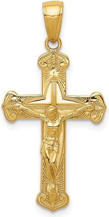 Diamond2Deal 14k Yellow Gold Gold Polished Textured Crucifix Pendant