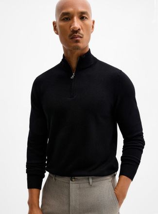 Le 31 Mens Zip-neck silky knit sweater