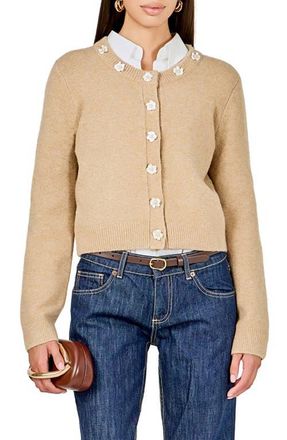 endless rose Floral Button Cardigan in Tan at Nordstrom, Size Small