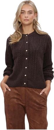Object Objflora Gebreide Knopenvest - Dames - Vesten - Bruin - L - Wol - Truien & Vesten