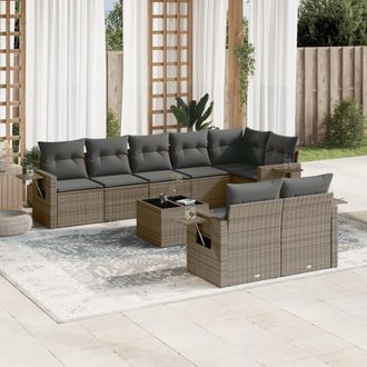 vidaXL Vidaxl - Set De Muebles De Jard&iacute;n 9 Pzas Y Cojines Rat&aacute;n Sint&eacute;tico Gris