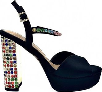 Ex&eacute; Womens Vianna 411 High Heel Sandal In Black Multi Stones