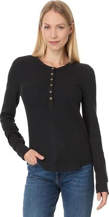 Faherty Legend Apres Waffle Henley Womens Clothing Black : XS, Cotton/Elastane/Modal