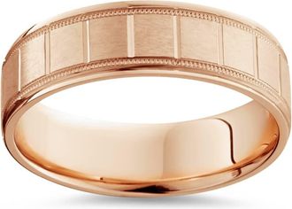 Pompeii3 6mm Flat Brushed Hand Carved Mens 14K Rose Gold Flat Wedding Band