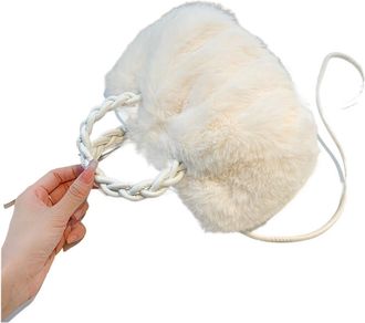 Generic Women Soft Plush Shoulder Bags Autumn Winter Small Underarm Female Weave Chain Fluffy Tote Travel Handbag Purses for College Work Travel(White)