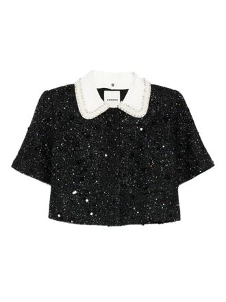 Sandro sequin-embellished cropped jacket - women - Polyester - 34 - Black