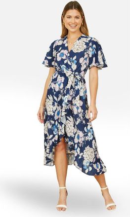 Yumi Floral Midi Wrap Dress in Navy at Nordstrom, Size 12