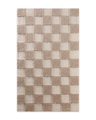 Wecon Home Alfombra de ba&ntilde;o relieve y damero arena y beige 80x150