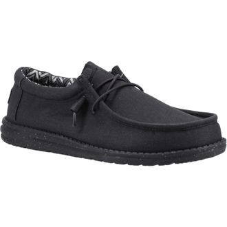 HeyDude Wally Canvas 100% Cotton Mens Black Boat Shoes material_cotton - Size UK 10