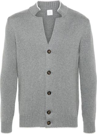 Eleventy Grijze Wollen Gebreide Trui met Ribbels - Heren - Vesten - Grijs - XL - Wol - Truien & Vesten
