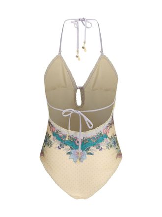Zimmermann Womens Indra Crochet Detail One-Piece Swimsuit Cream Scarf Floral Polyamide; Elastane Swimwear Sea Clothing