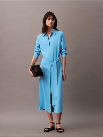 Calvin Klein Womens Flowing Midi Shirt Dress - Blue - XS
