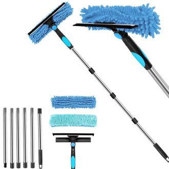 OEM Escobilla Limpiacristales, Herramientas De Limpieza De Ventanas Con Mango Largo, Cepillo De Limpieza Con Escobilla De Silicona Y Herramienta De Fregad